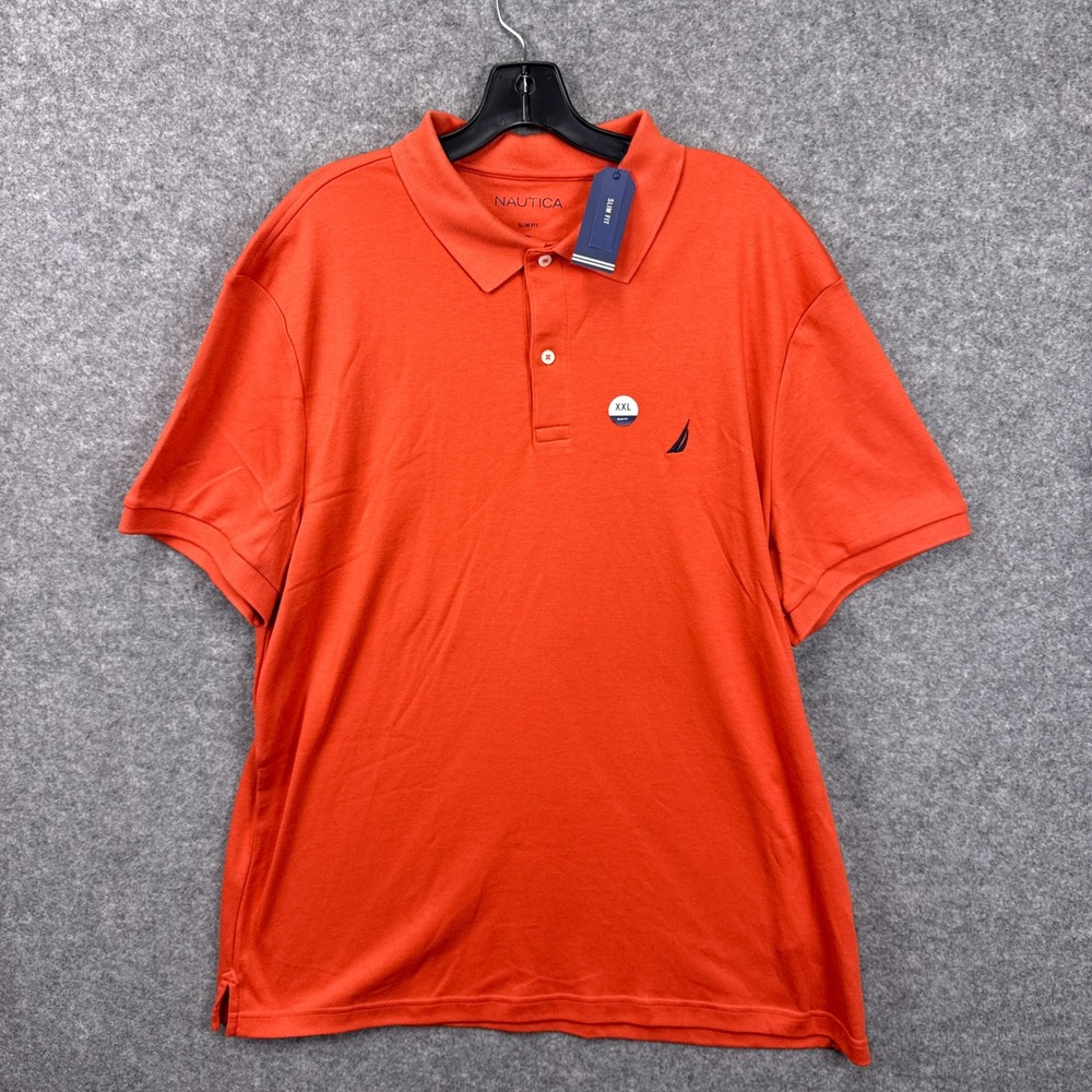Nautica Mens Polo Shirt Slim Fit XXL Cayenne Orange Cotton Blend Short Sleeve